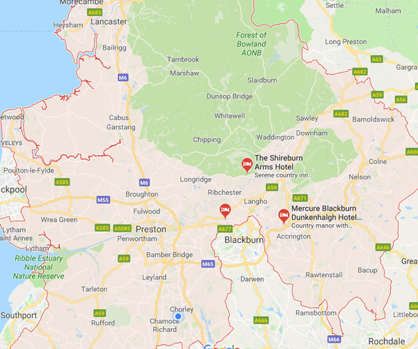 Map of Lancashire where we will pick up scrap cars