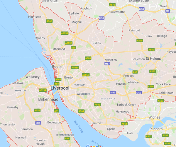 Map of Merseyside where we will pick up scrap cars